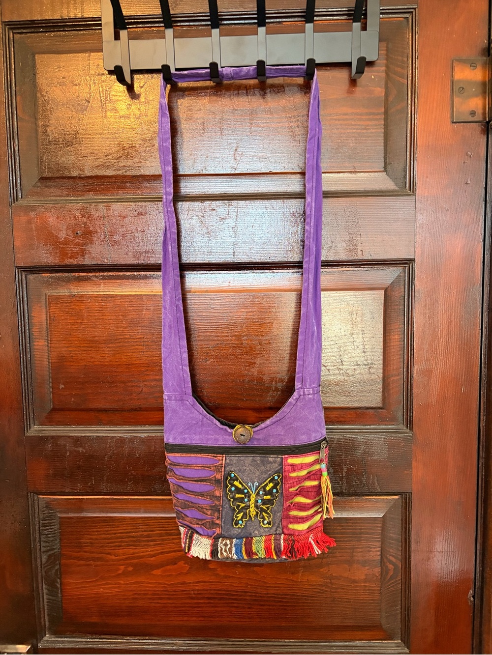 India Boutique Purple Boho Butterfly Crossbody with Multicolor Fringe